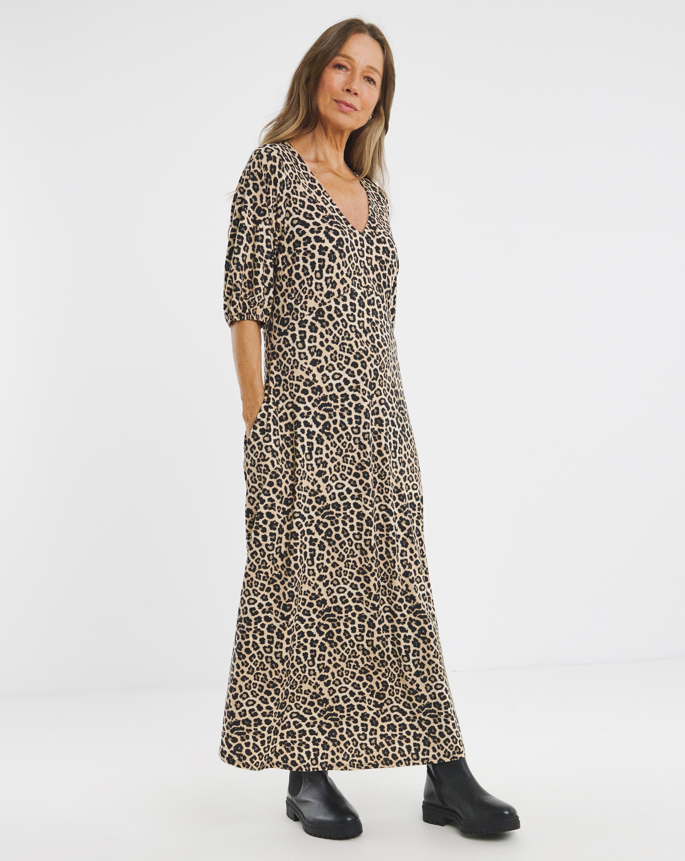 Puff Sleeve Soft Touch Jersey Dress