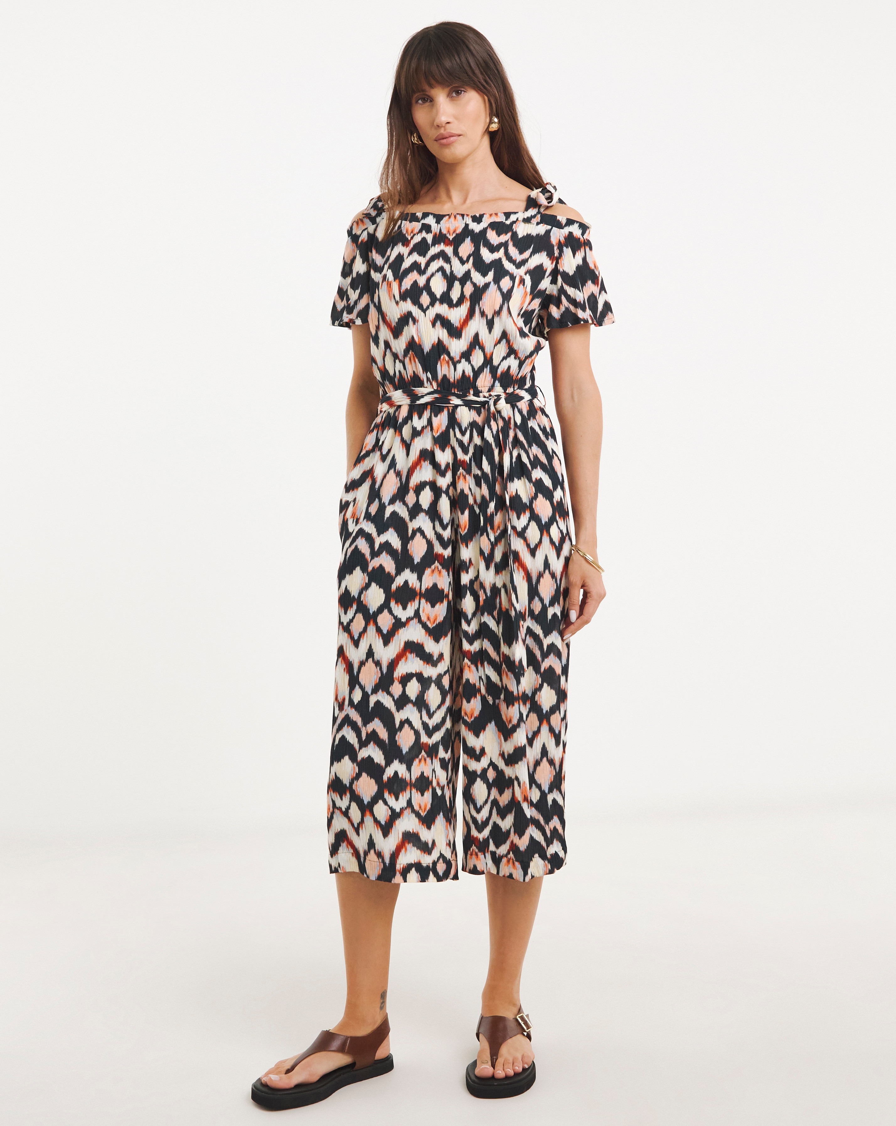 Textured Crinkle Tie Strap Jumpsuit