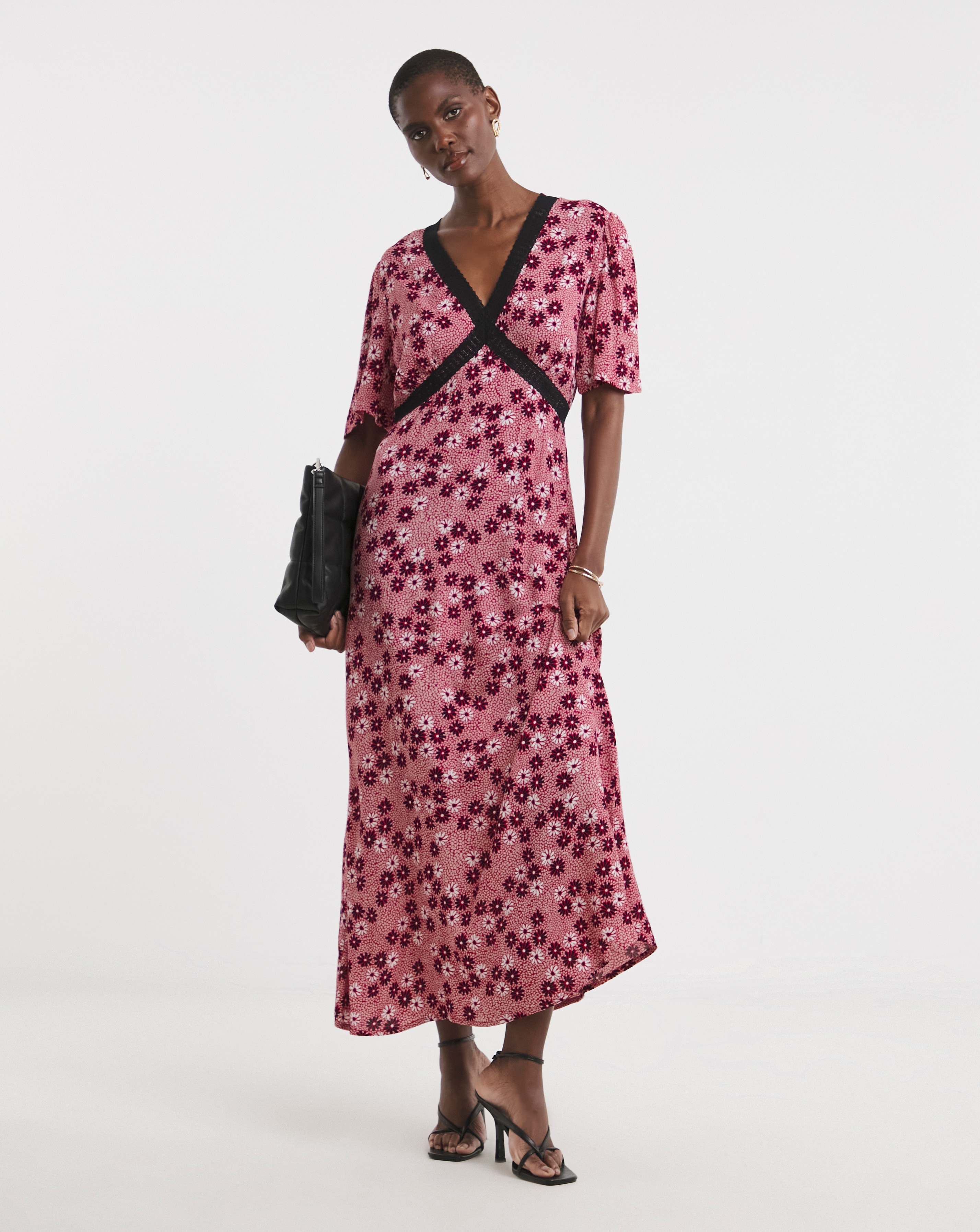 Textured Crinkle Lace Trim Maxi Dress