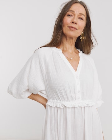 Pure Cotton Textured Bubble Sleeve Dress