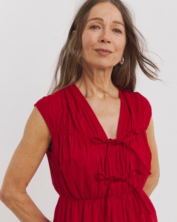 Pure Cotton Tie Front Tier Maxi Dress