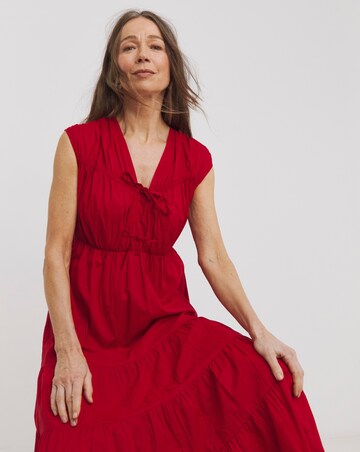 Pure Cotton Tie Front Tier Maxi Dress