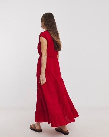 Pure Cotton Tie Front Tier Maxi Dress