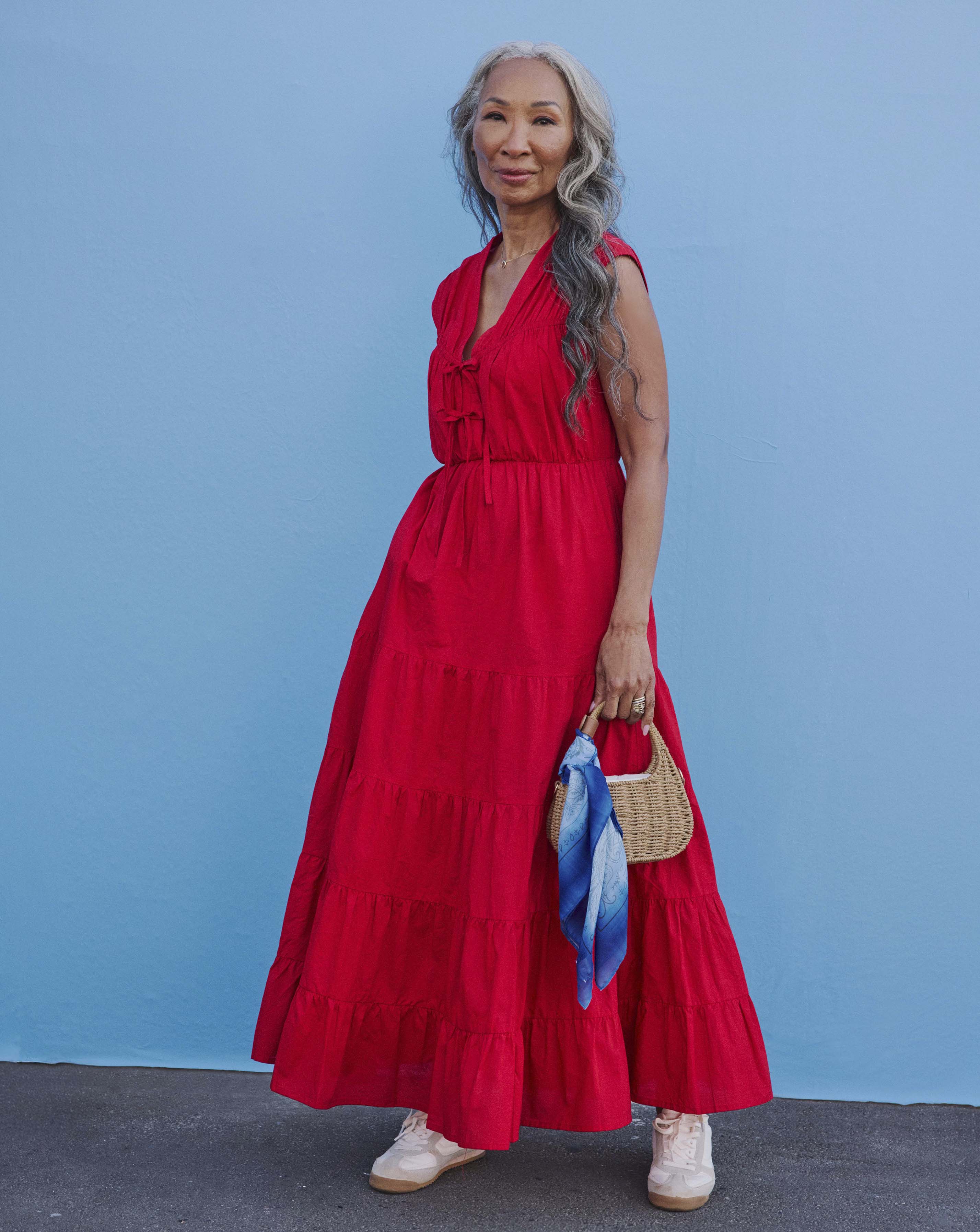 Pure Cotton Tie Front Tier Maxi Dress