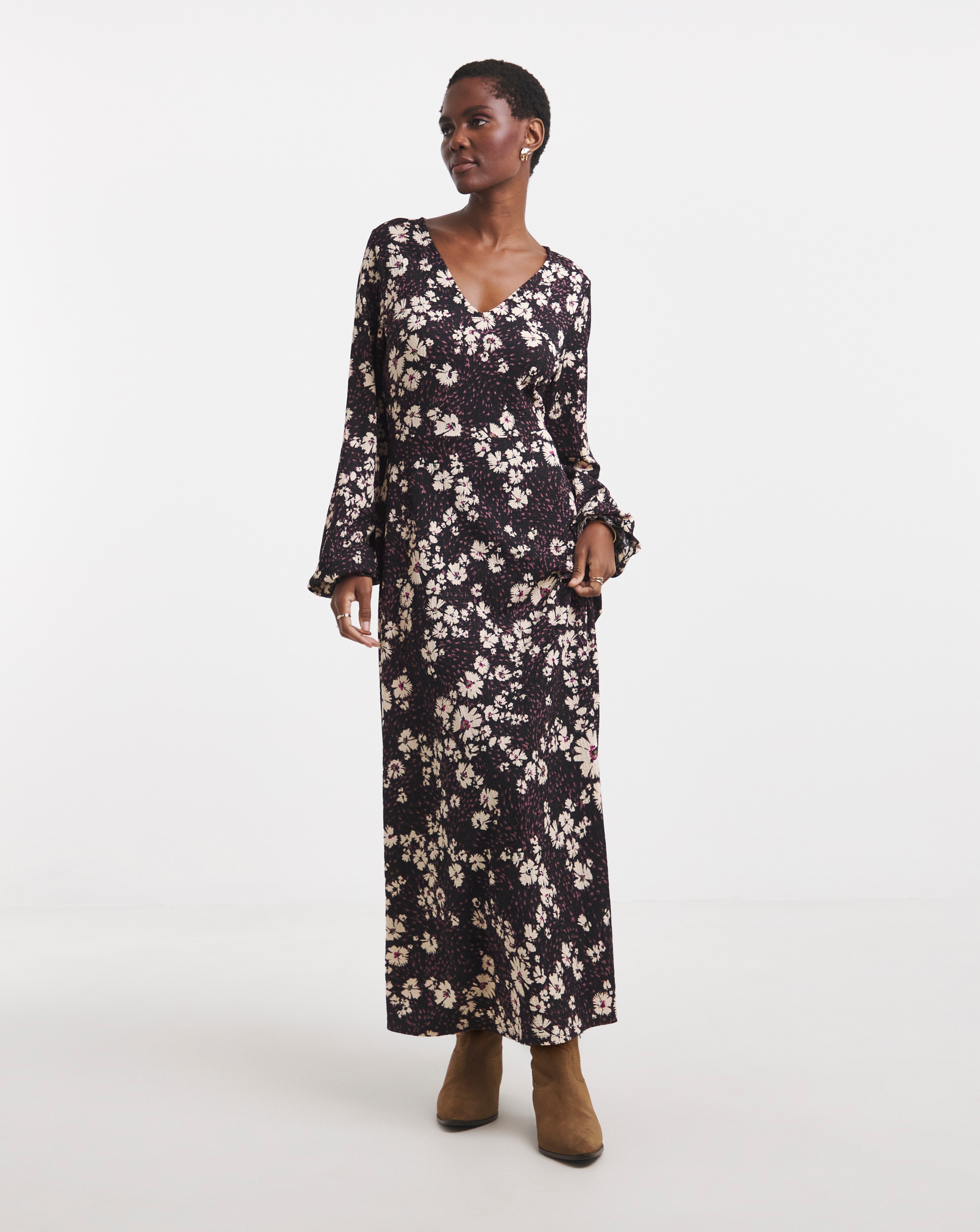 Long Sleeve Textured Jersey Dress