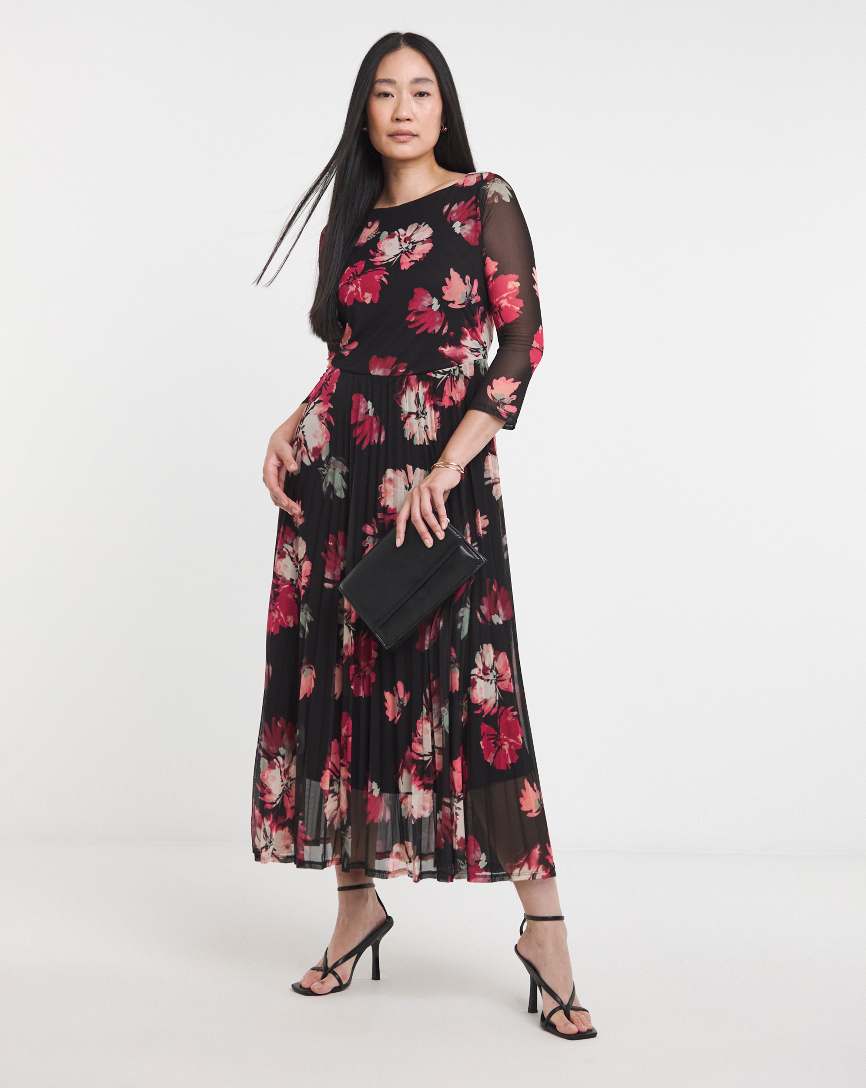 Mesh Pleated Ballet Slash Neck Dress