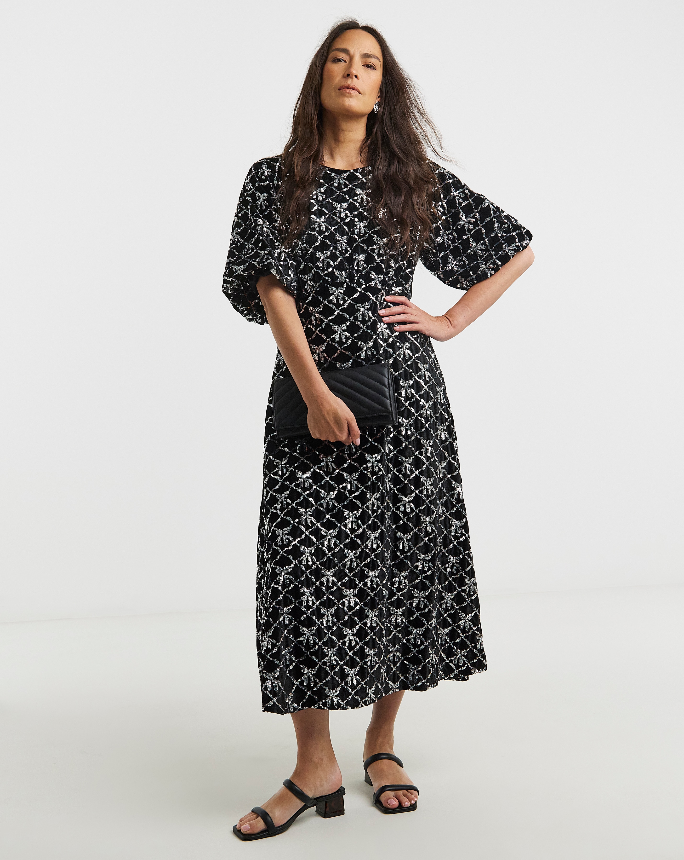 Sequin Bow Velvet Dress