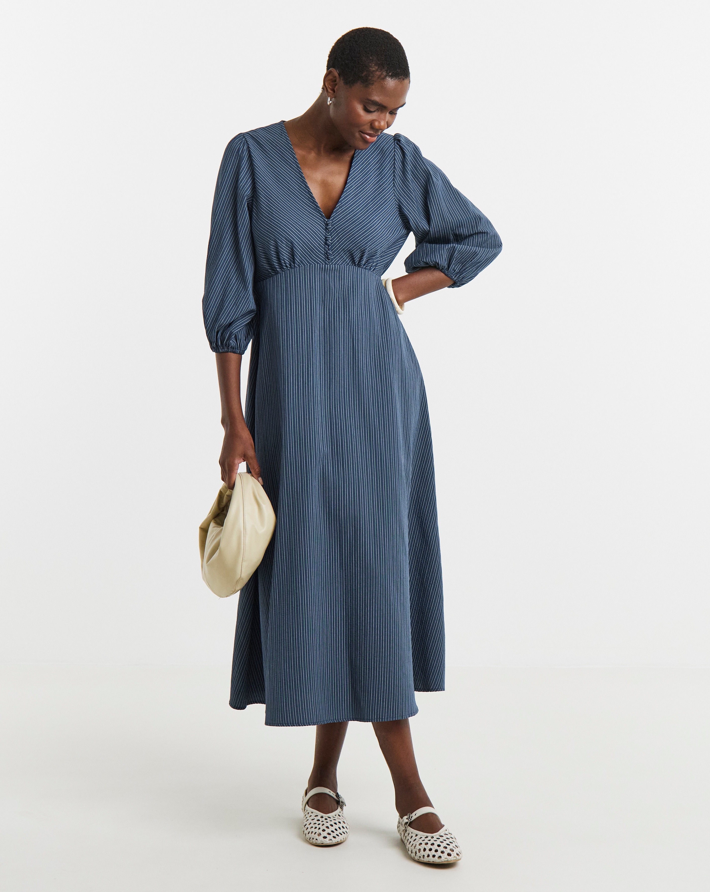 Stripe Button Detail Tea Dress
