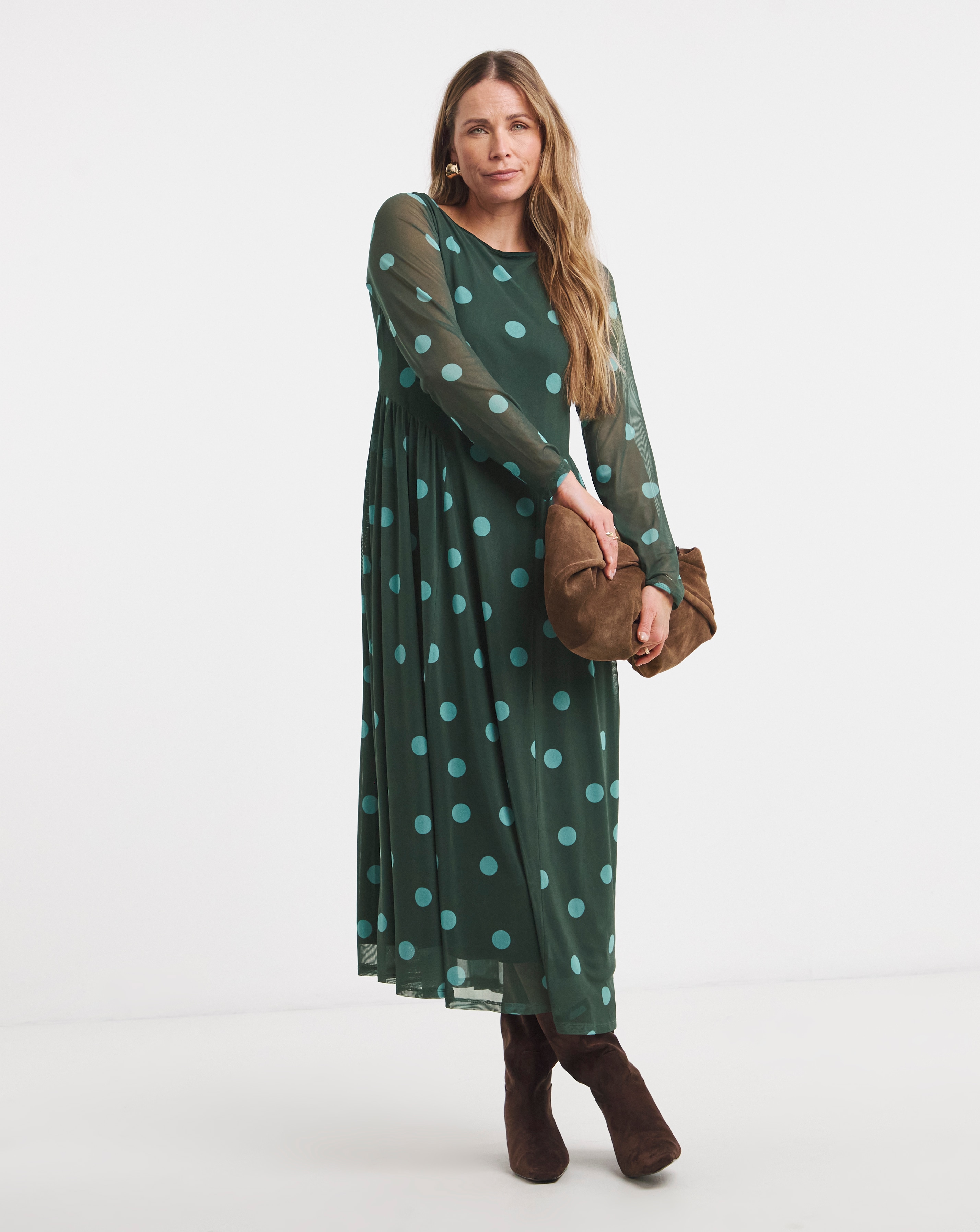 New In - Mesh Dropped Waist Seam Maxi Dress