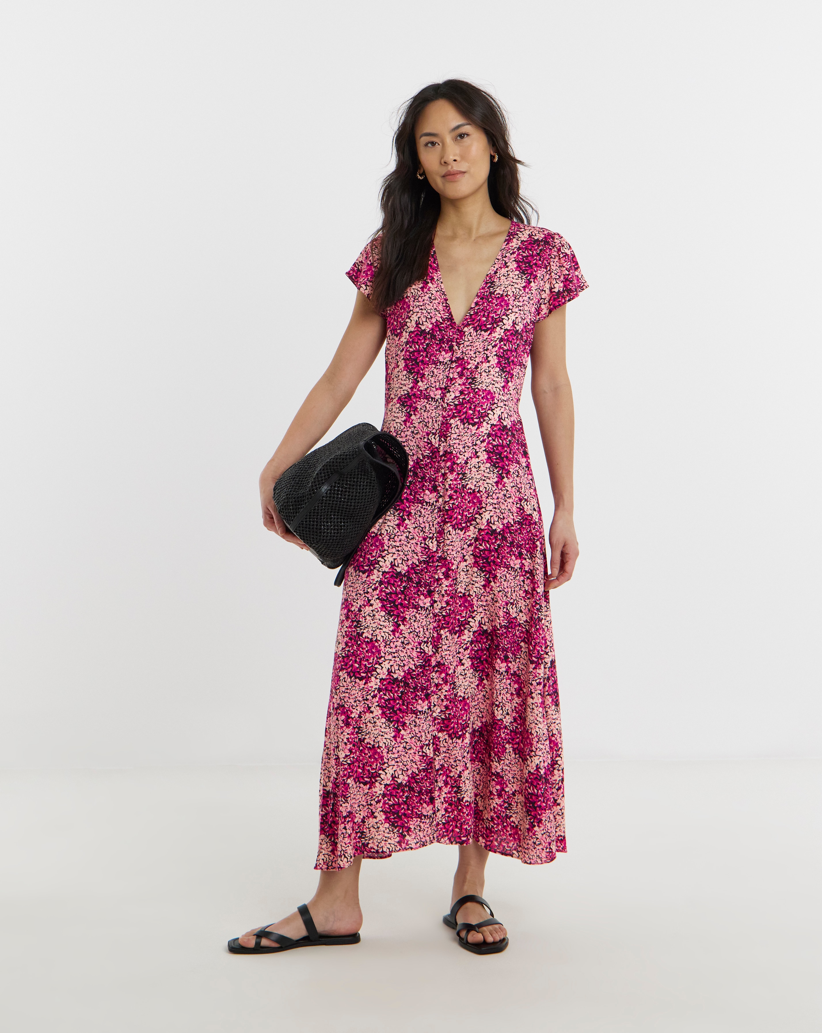 Cap Sleeve Button Through Tea Dress