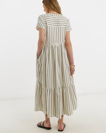 Jacquard Stripe Collarless Smock Dress
