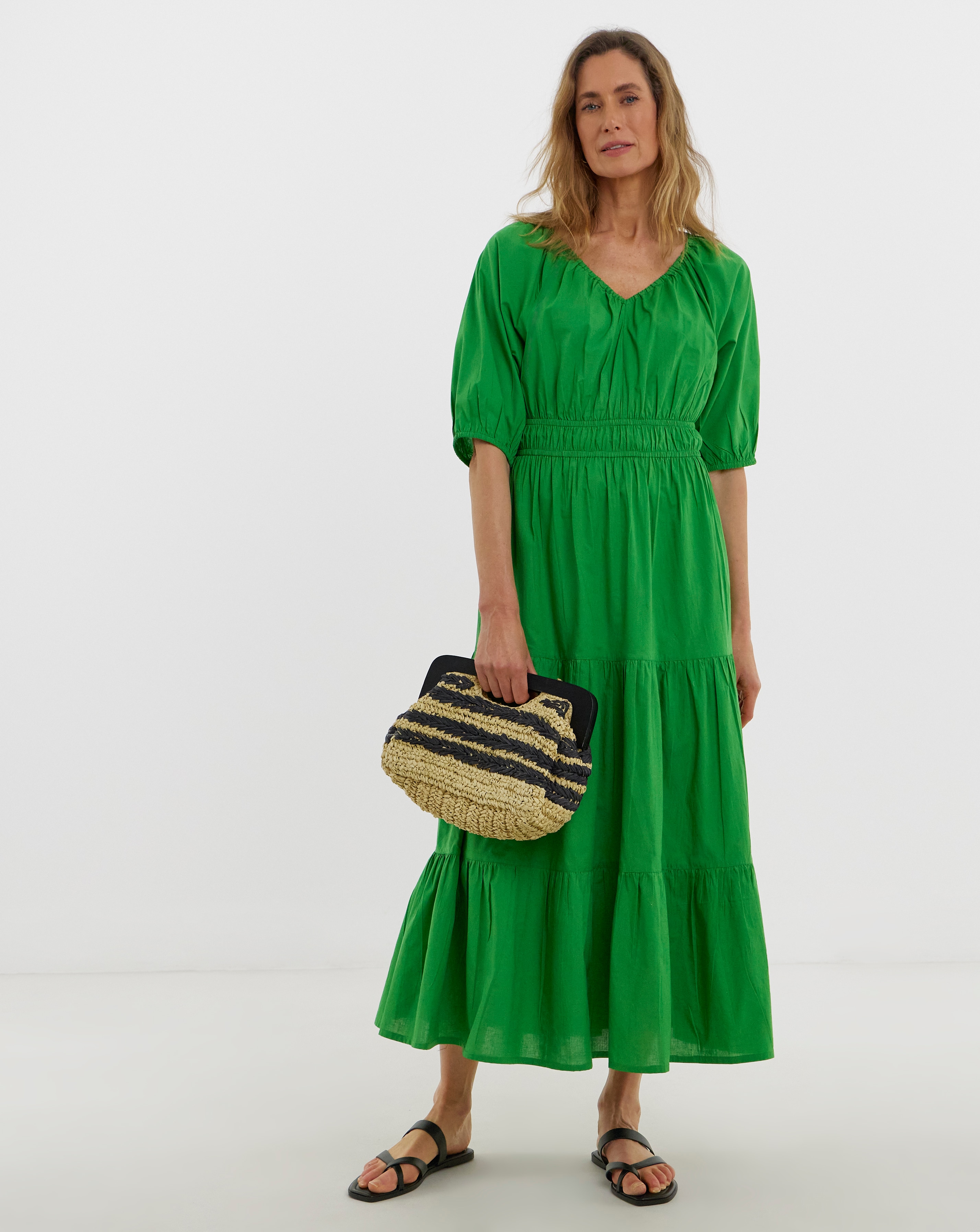 New In - Crinkle Cotton Short Sleeve Maxi Dress