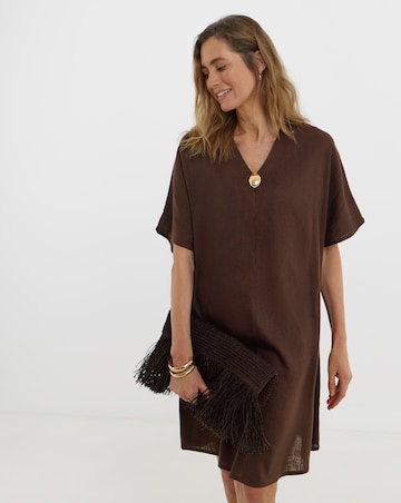 Linen Metal Trim Tunic Dress