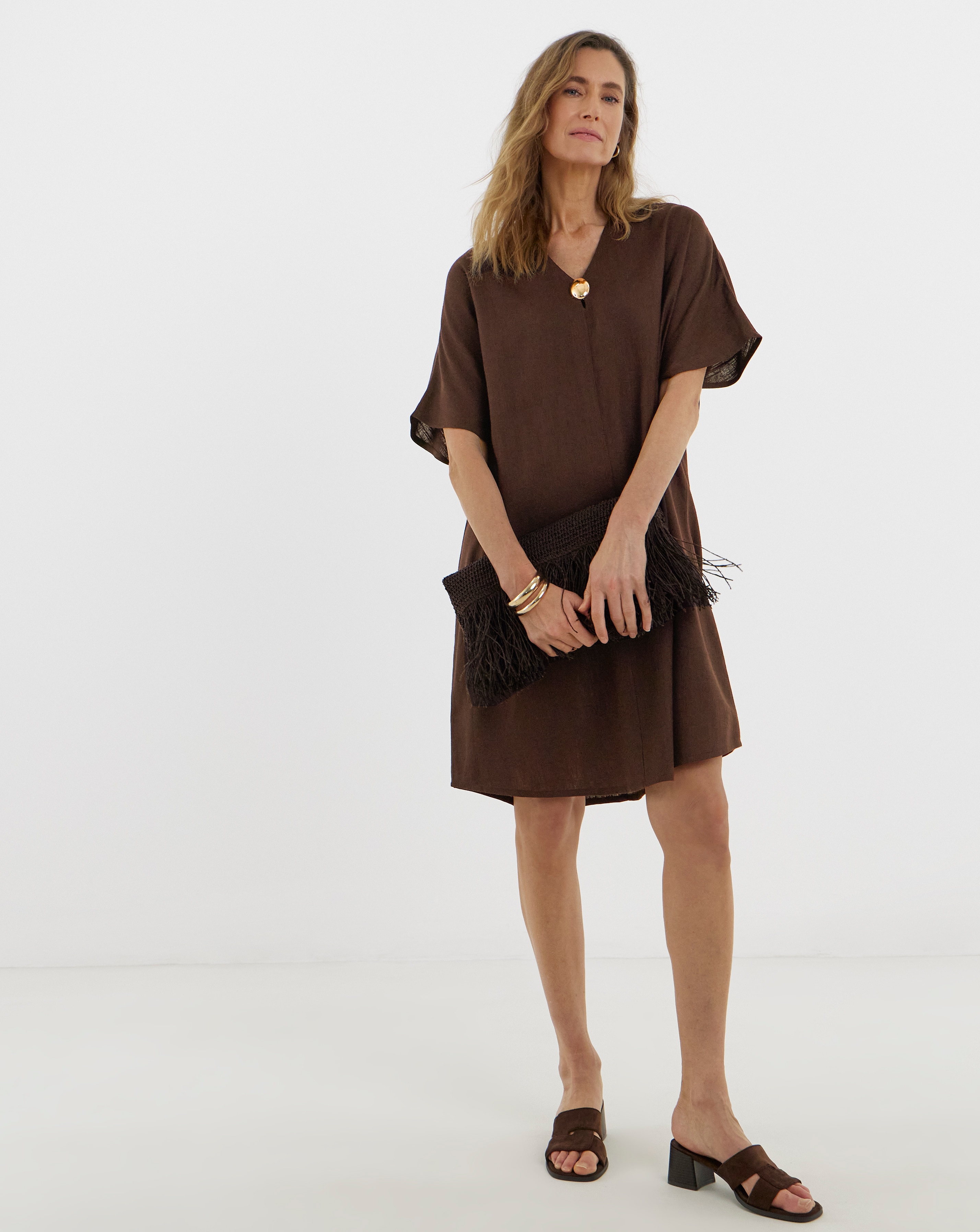 New In - Linen Metal Trim Tunic Dress