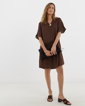 Linen Metal Trim Tunic Dress
