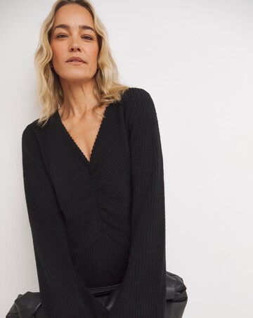 V Neck Long Sleeve Ruched Rib Dress JD Williams