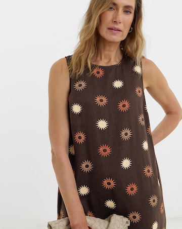 Scallop Hem Linen Shift Dress