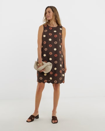 Scallop Hem Linen Shift Dress