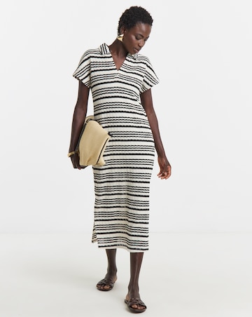 Stripe Crochet Collared T-Shirt Dress