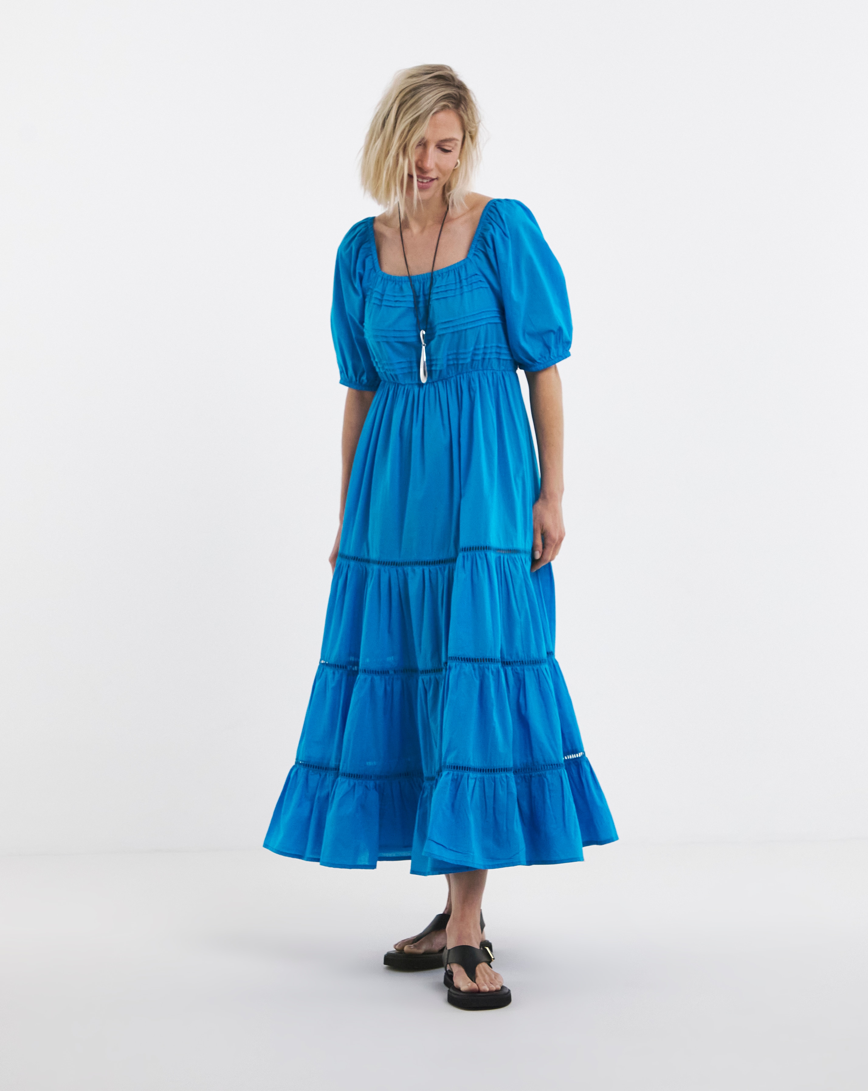 New In - Pintuck Cotton Smock Maxi Dress