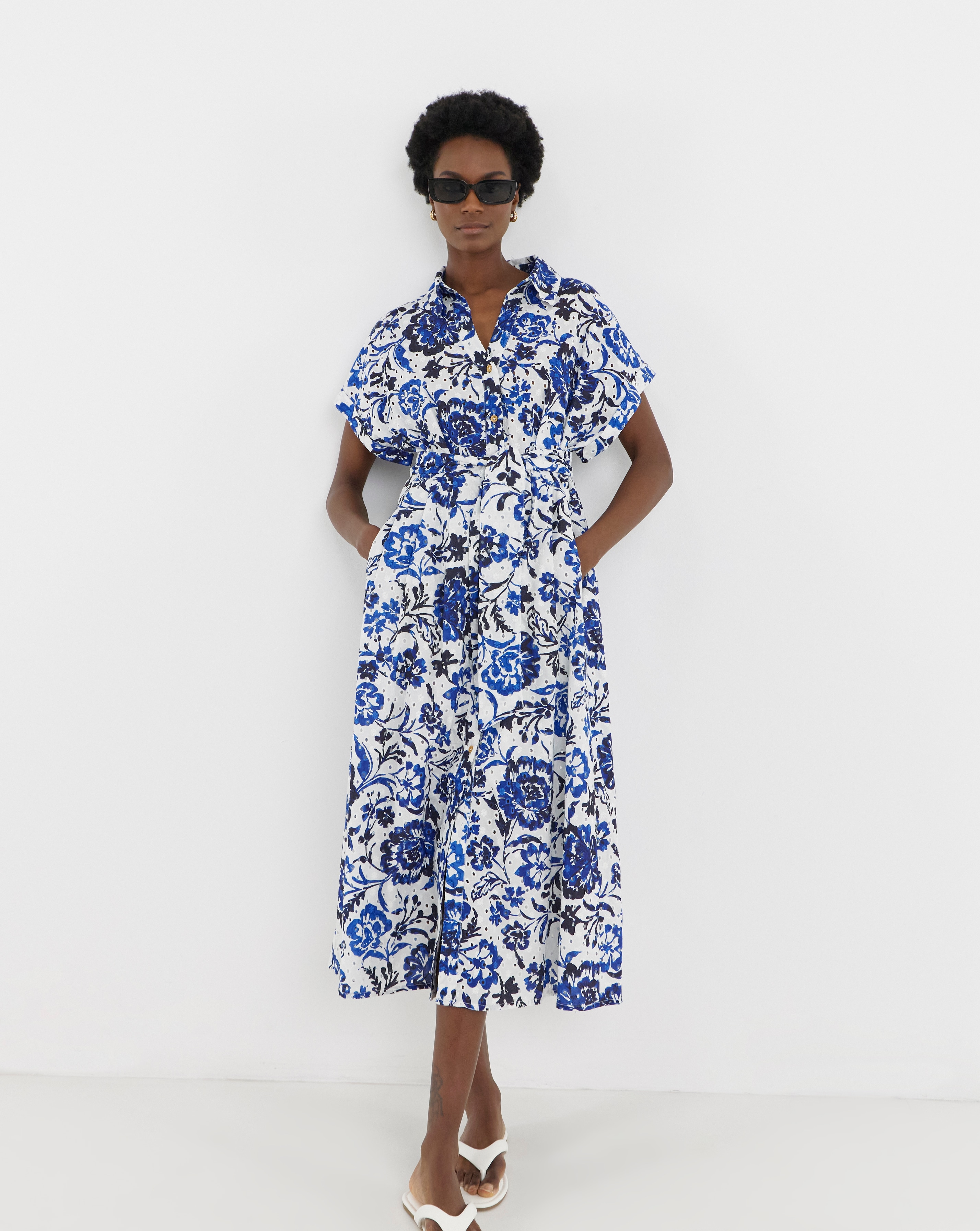 New In - Printed Broderie Shirt Dress