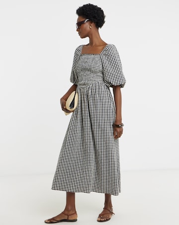 Check Shirred Drop Waist Dress