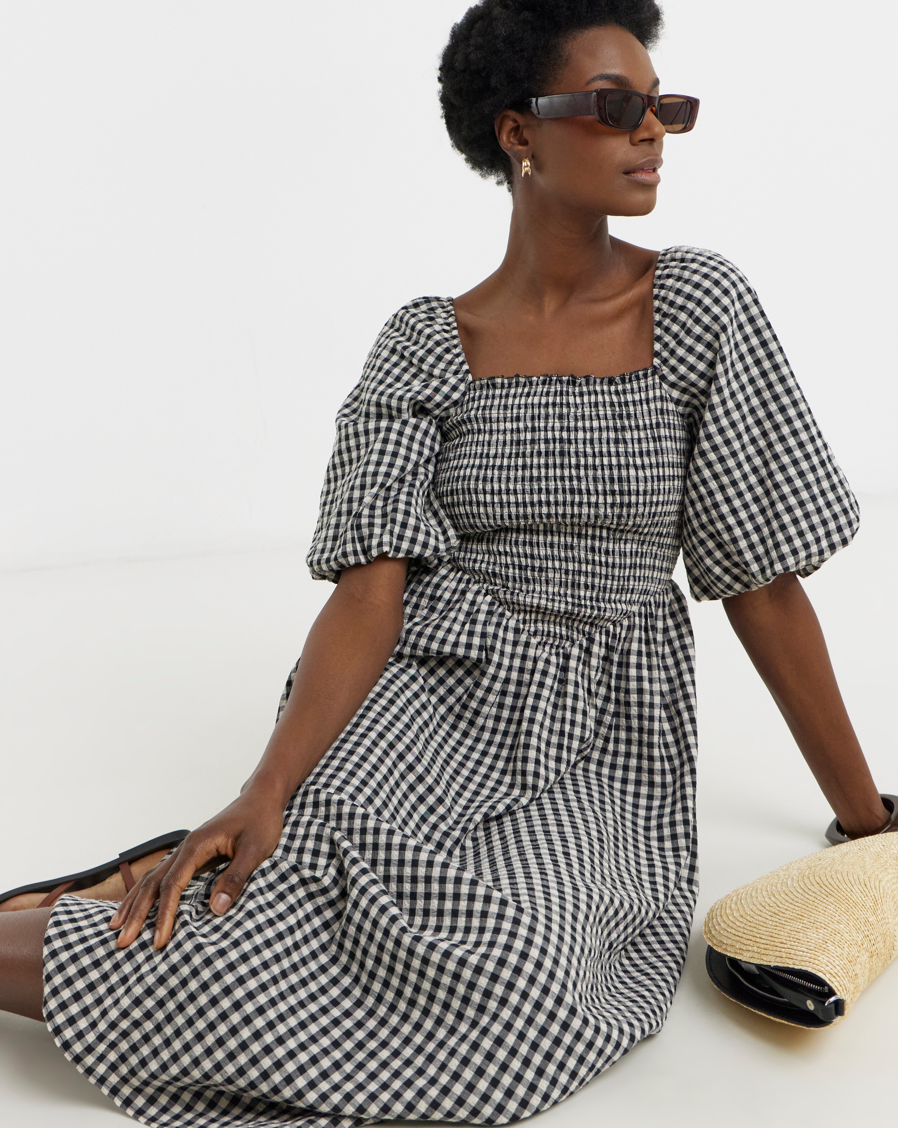 Check Shirred Dress | JD Williams