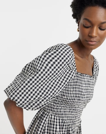 Check Shirred Drop Waist Dress