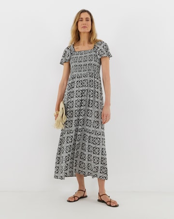 Crinkle Shirred Flutter Sleeve Dress