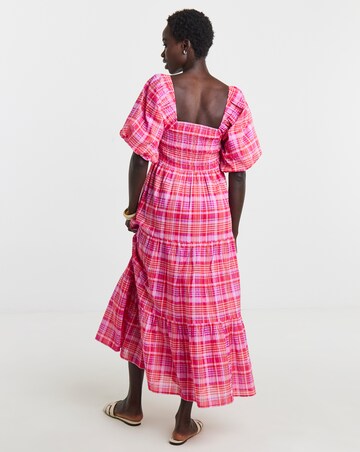 Check Shirred Smock Dress