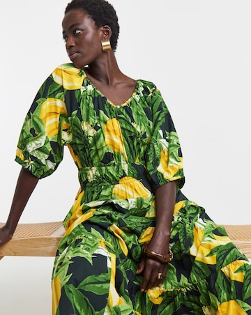 Crinkle Cotton Short Sleeve Maxi Dress