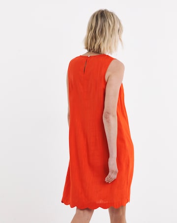 Orange Linen Shift Dress with Scallop Hem