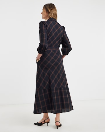Navy Check Belted Shirt Dress