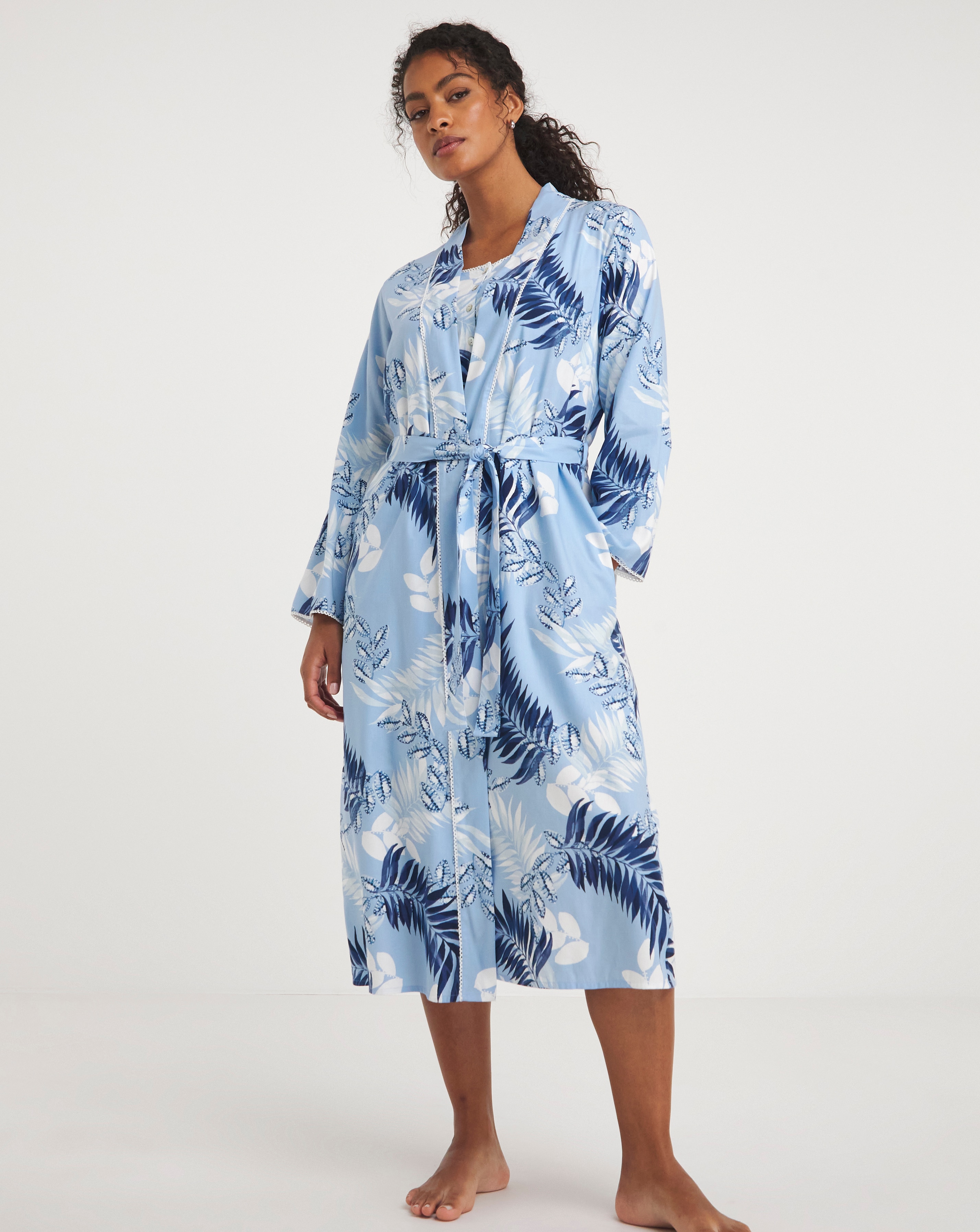 Nora Rose Long Dressing Gown Blue Mix