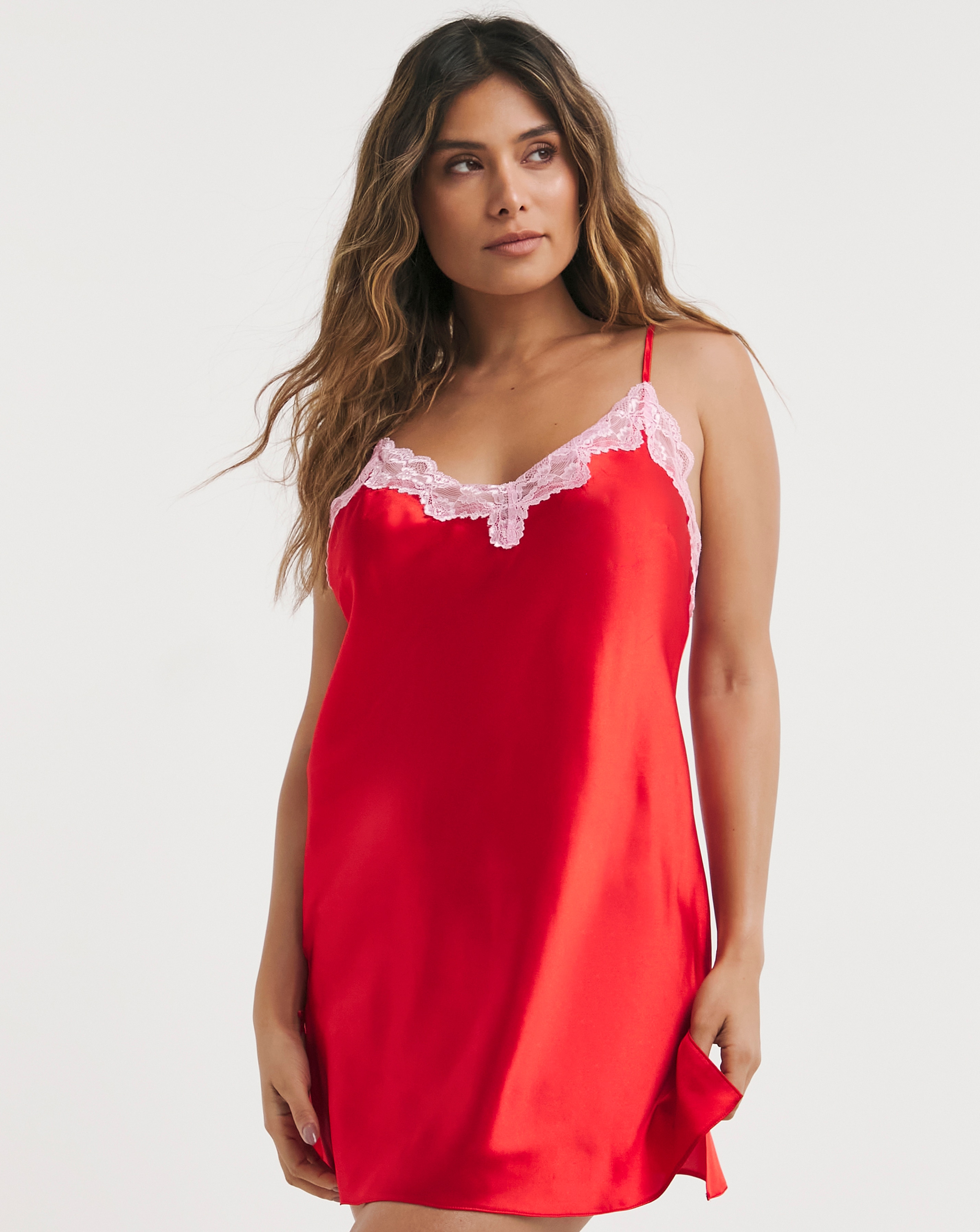 Boux Avenue Amelia Satin Chemise Red Mix