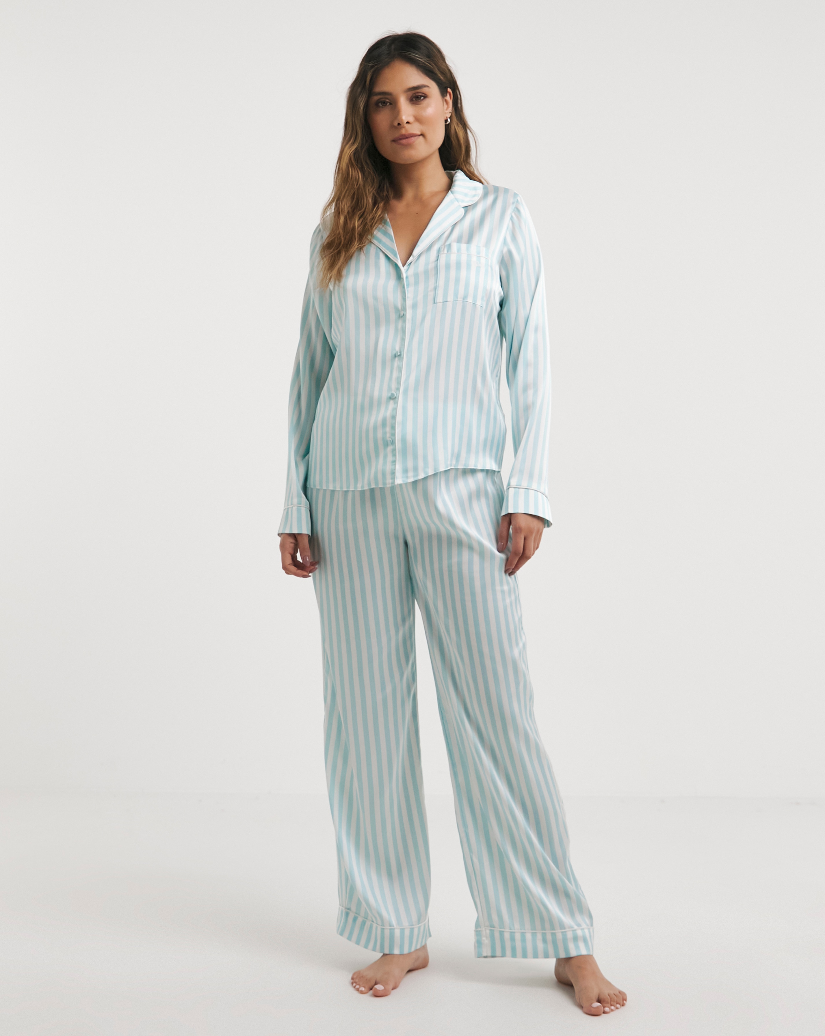 Boux Avenue Stripe Long PJ Set Duck Egg
