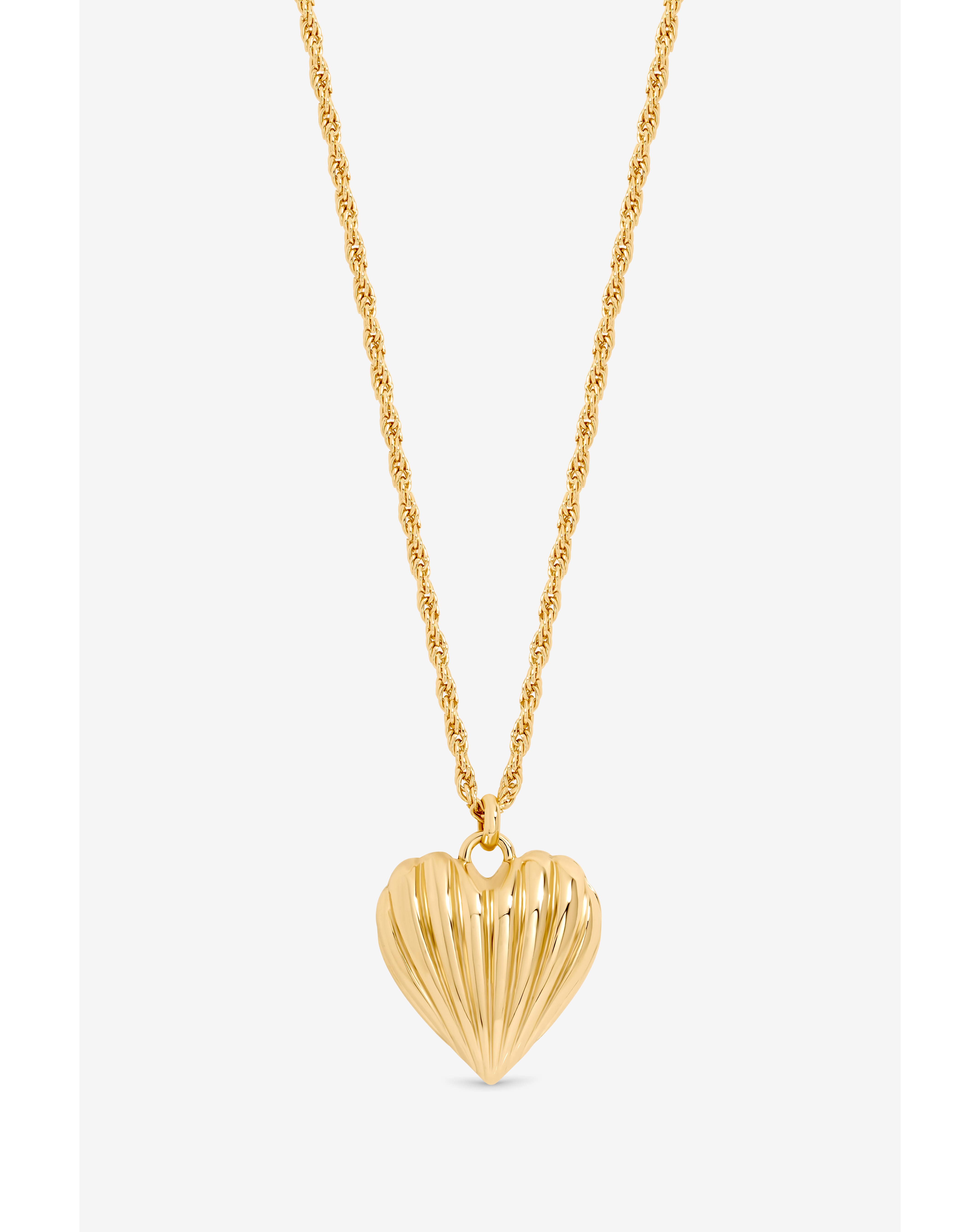 Gold Plated Ridge Heart Long Pendant