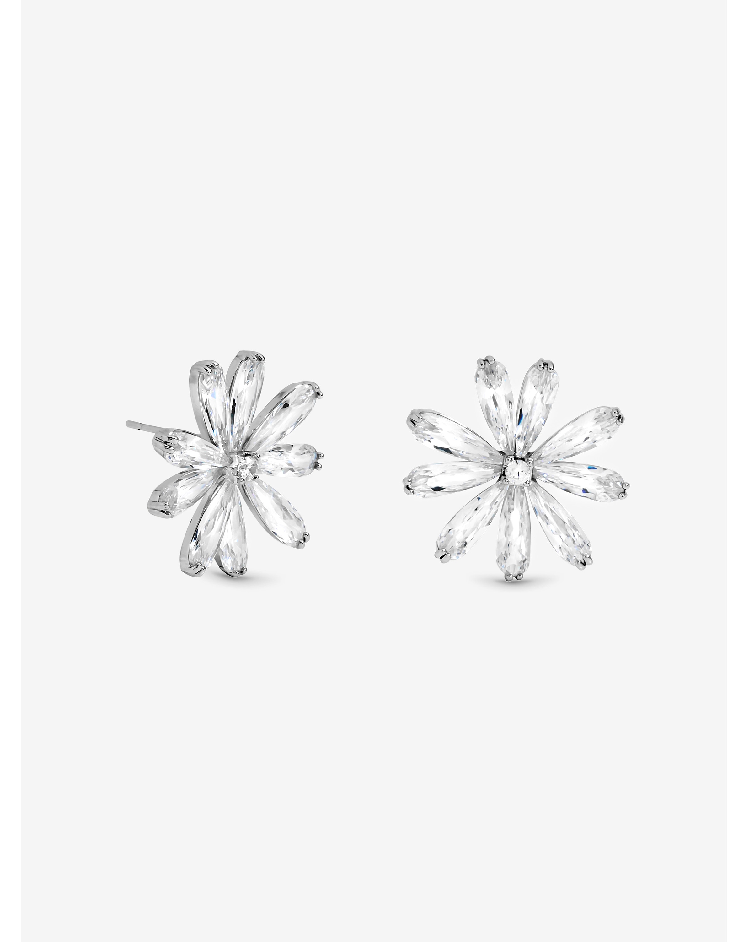 Rhodium Plated CZ Flower Studs
