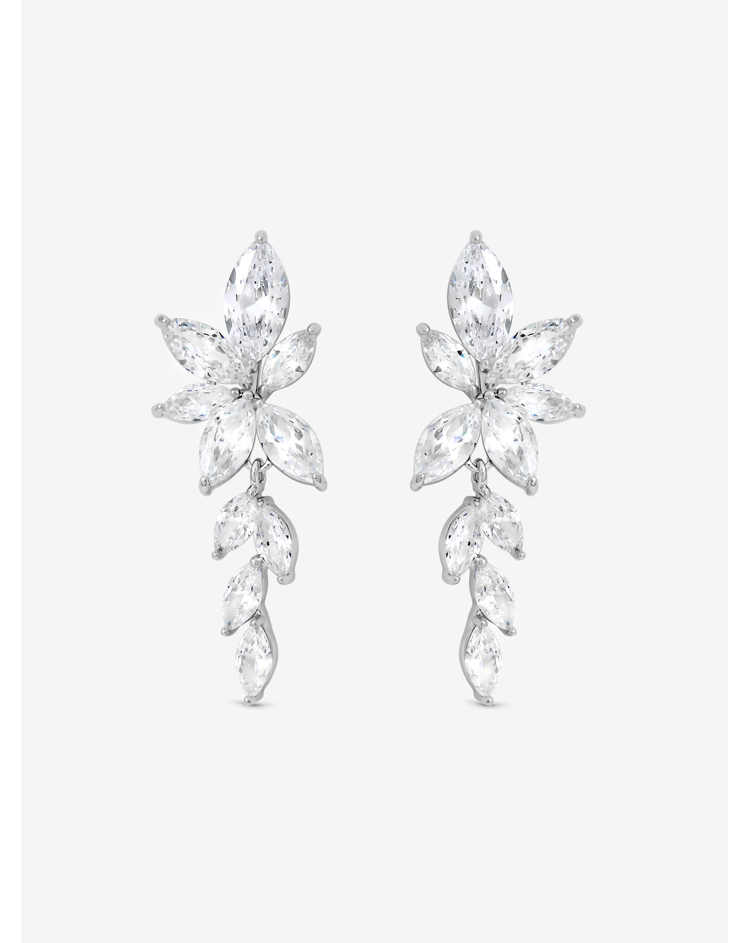 Rhodium Plated Crystal Leaf Earrings
