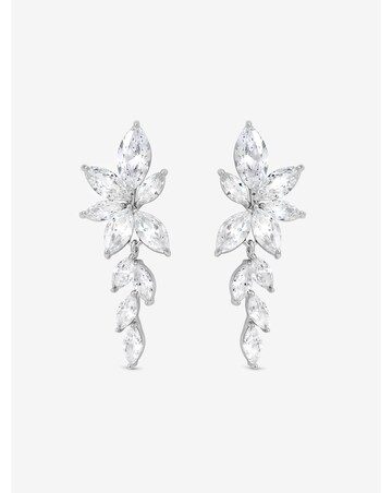 Jon Richard Rhodium Plated Crystal Leaf Drop Earrings