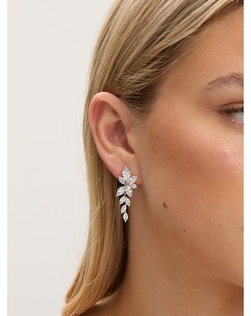 Jon Richard Rhodium Plated Crystal Leaf Drop Earrings