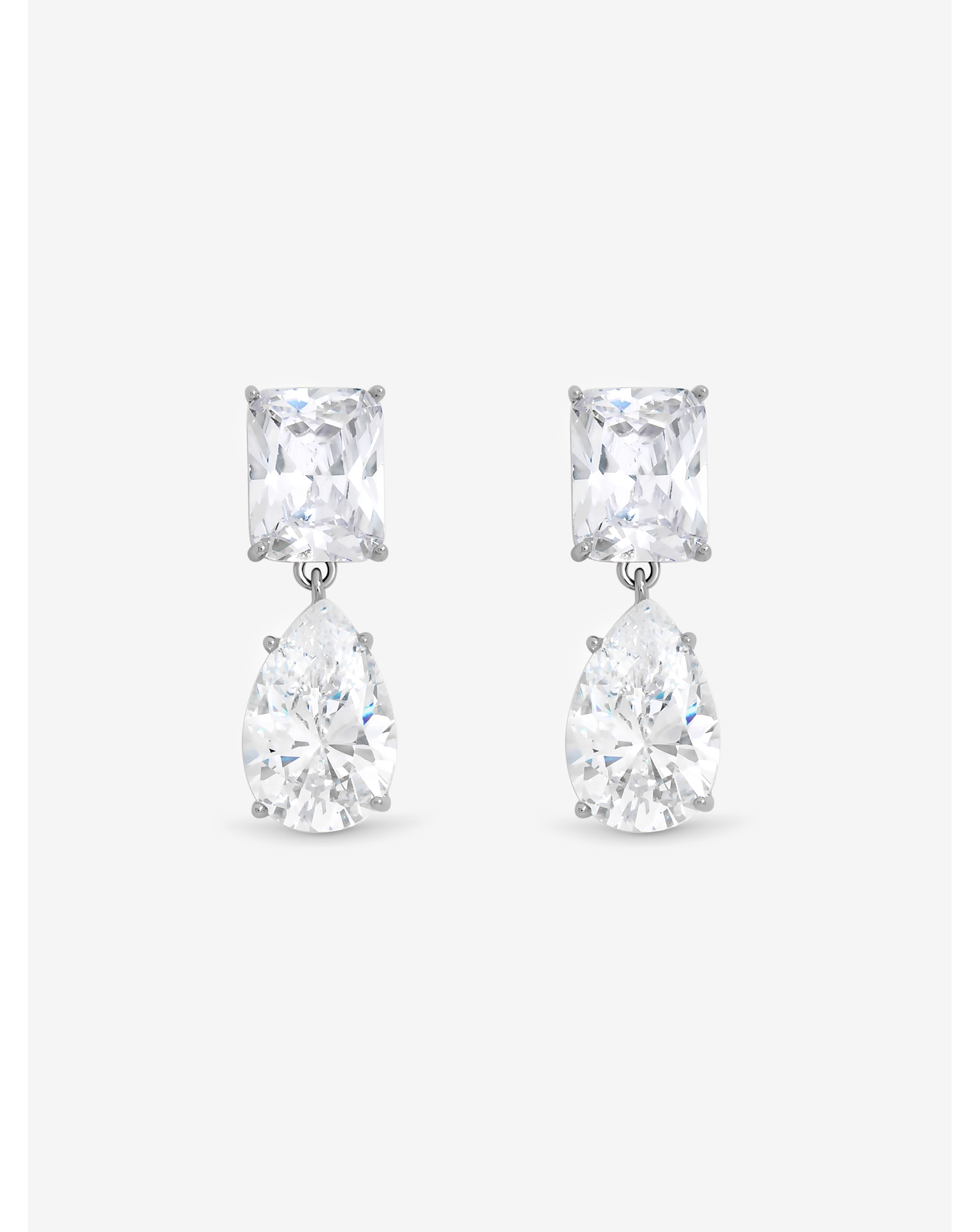 Rhodium Plated Mixed Stone Drop Earrings