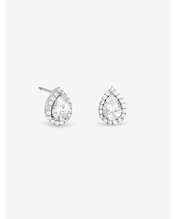 Jon Richard Rhodium Plated Pear Halo Stud Earrings