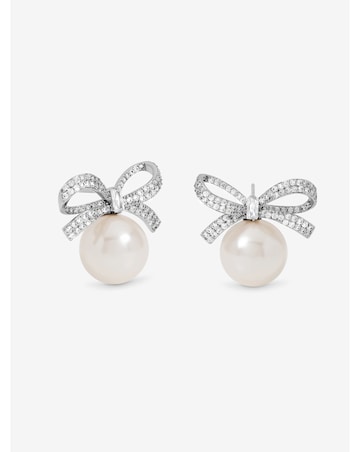 Jon Richard Rhodium Plated Crystal Bow and Pearl Earrings