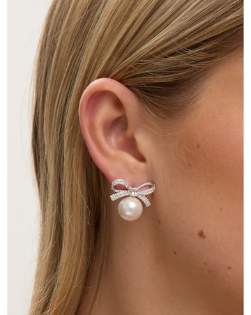 Jon Richard Rhodium Plated Crystal Bow and Pearl Earrings