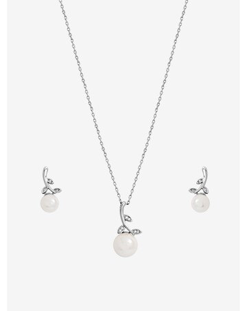 Jon Richard Rhodium Plated Crystal Leaf and Pearl Drop Set - Gift Box