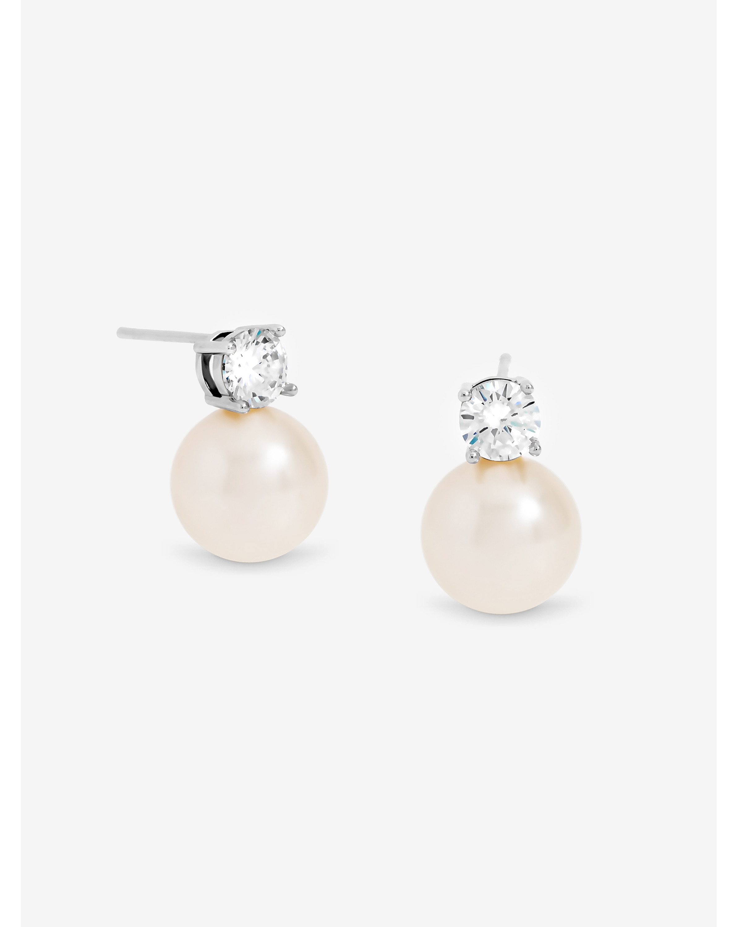 Rhodium Plated Pearl & Crystal Earrings