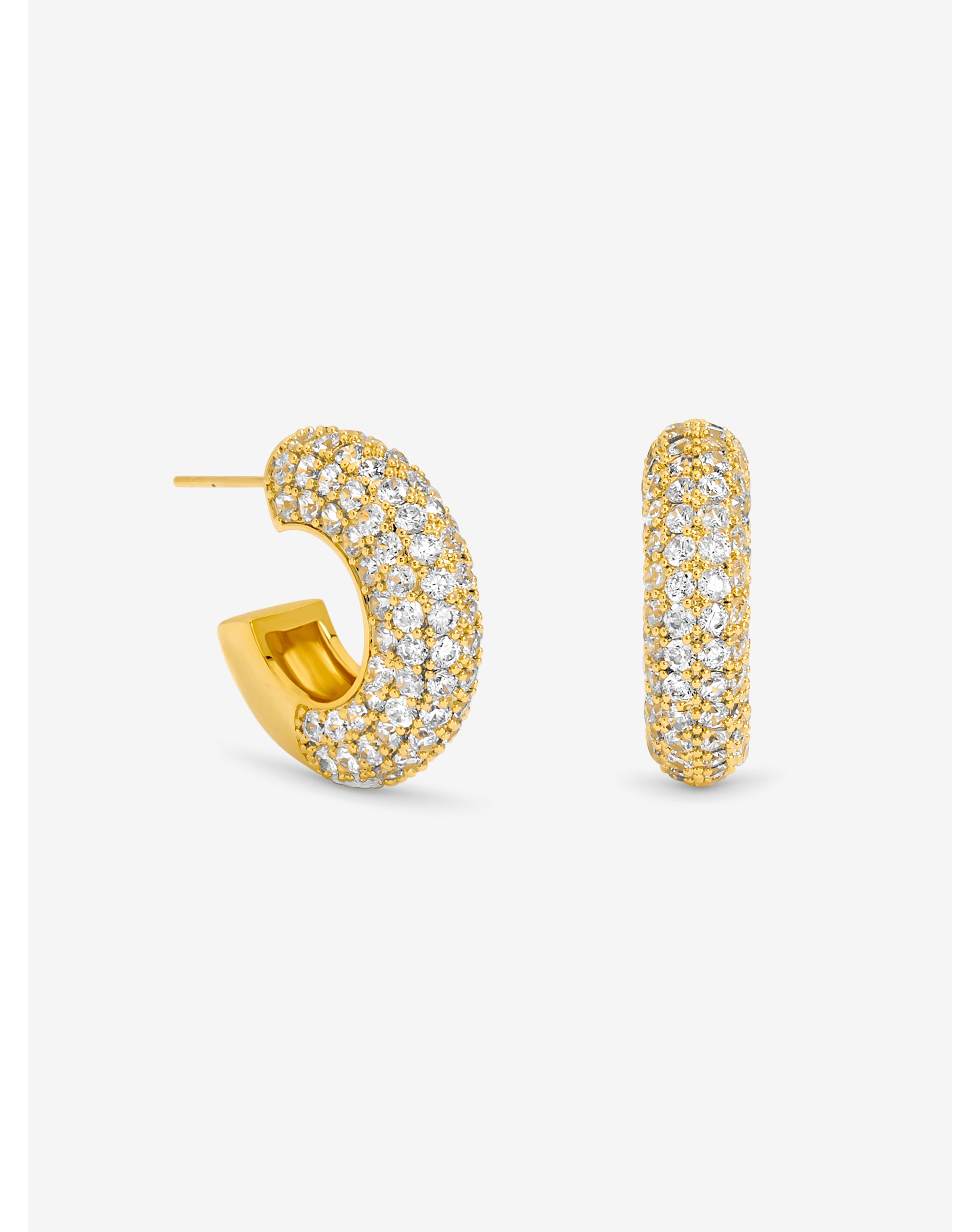 Gold Plated Chubby Pave Hoop Earrings