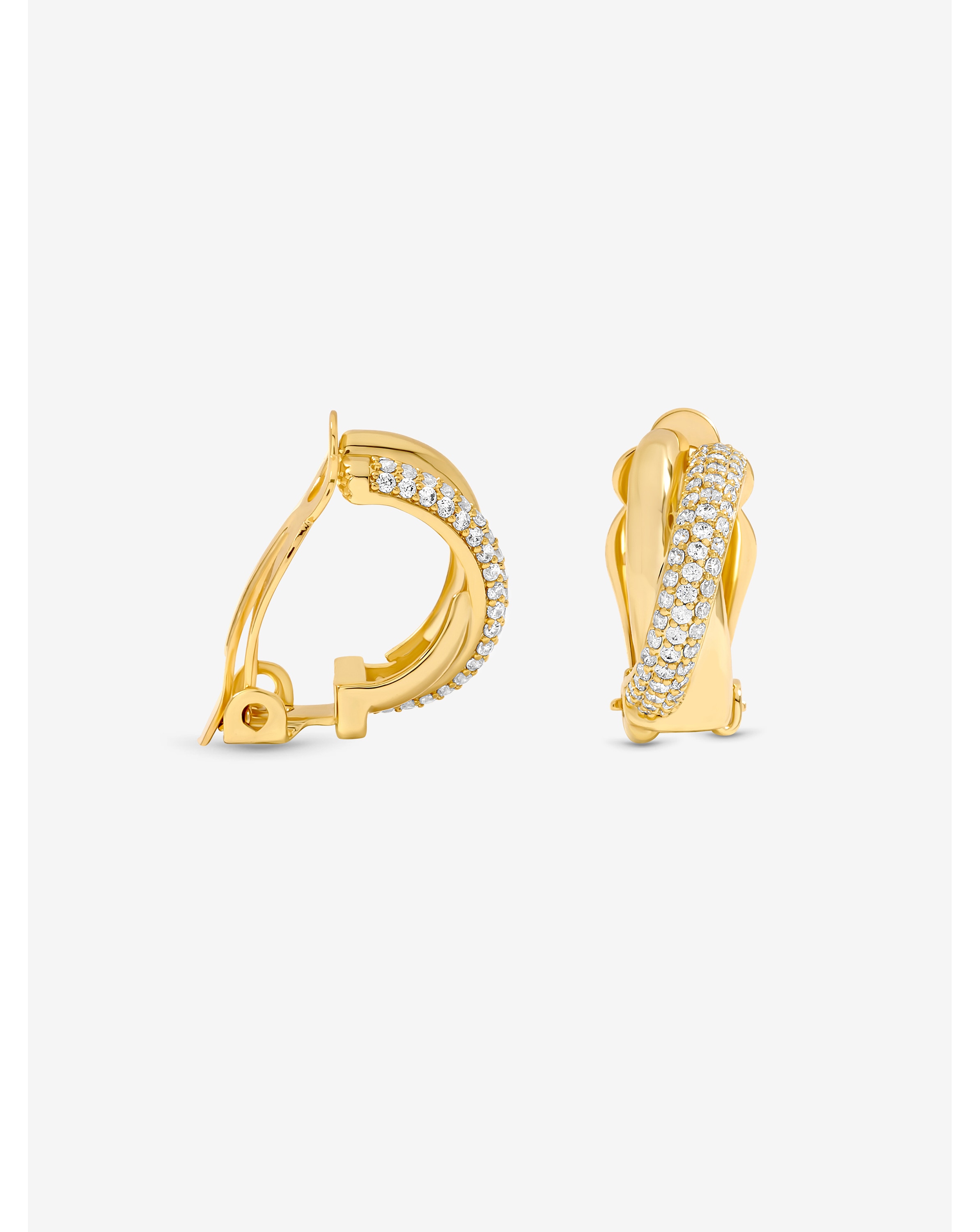Gold Plated Pave and Hoop Clip Earrings