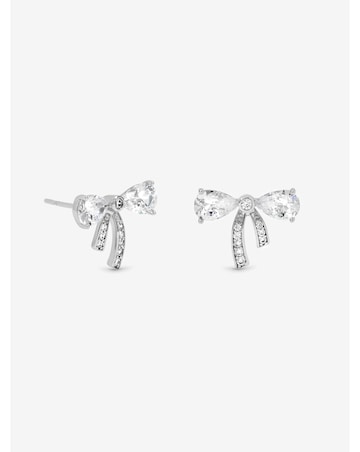 Jon Richard Rhodium Plated Cubic Zirconia and Pave Small Bow Studs